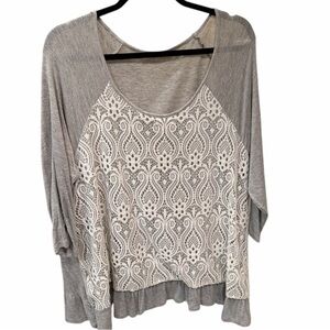 Chic Gray and White Lace Women's Blouse